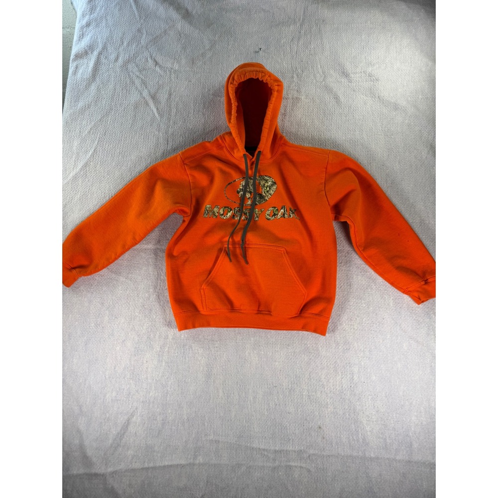 Mossy Oak Mens Orange Camo Logo Hoodie Sweatshirt Size Medium Hunter Safety
